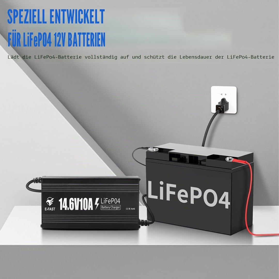 LiFePO4 Batterieladegerät 14,6V 10A Ladegerät 12V für Lithium Batterie Schnelles Aufladen für Wieder
