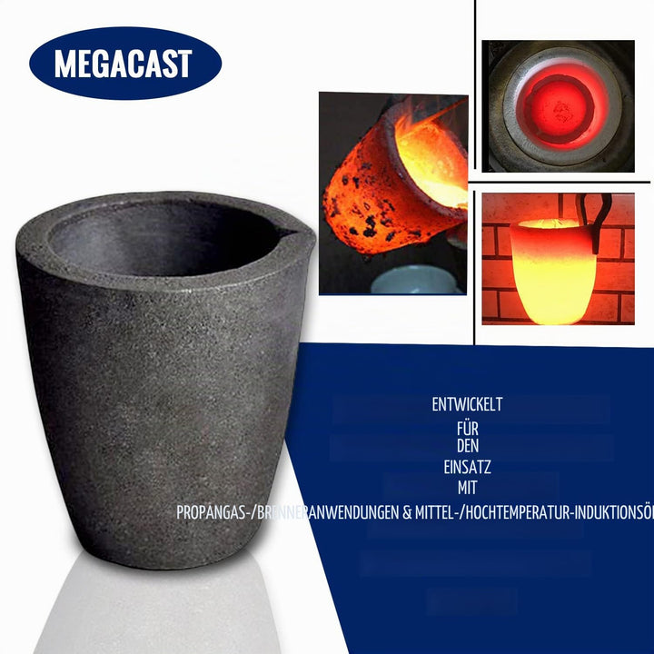 MegaCast, Guss-Tiegel, Graphit-Tiegel mit Ausgiesser, für Ofen, Fackel, Schmelzen, Giessen, Verfeine