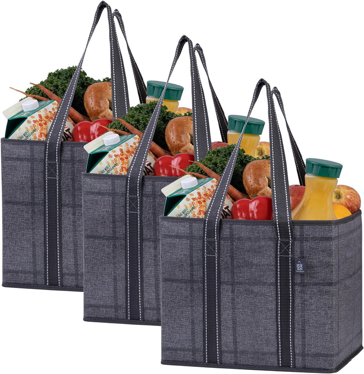 VENO 3-er Pack wiederverwendbare Einkaufstasche, Aufbewahrung, strapazierfähig, harter Boden, zusamm