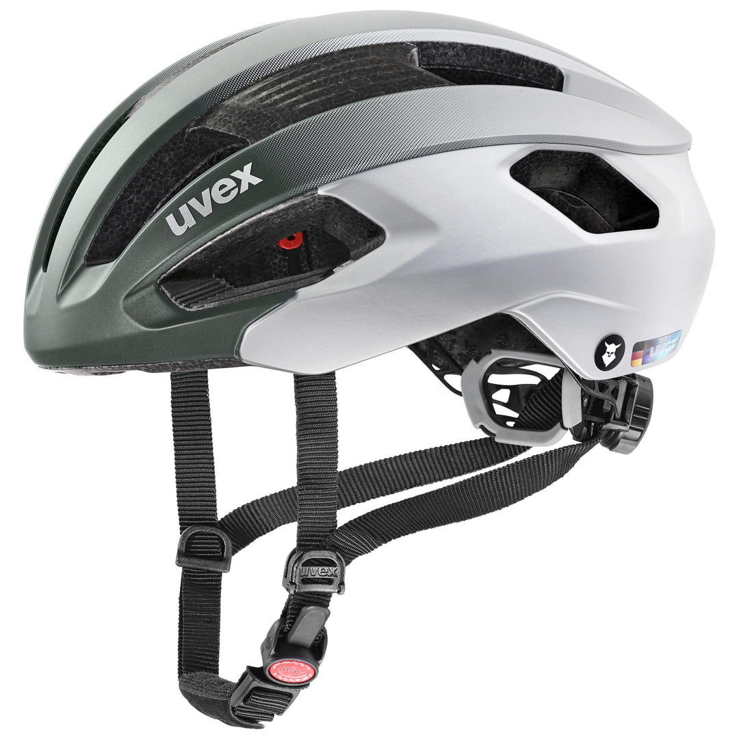Uvex Rise CC Tocsen Rennrad Fahrrad Helm matt silberfarben/grün 2023 52-56 cm, 52-56 cm