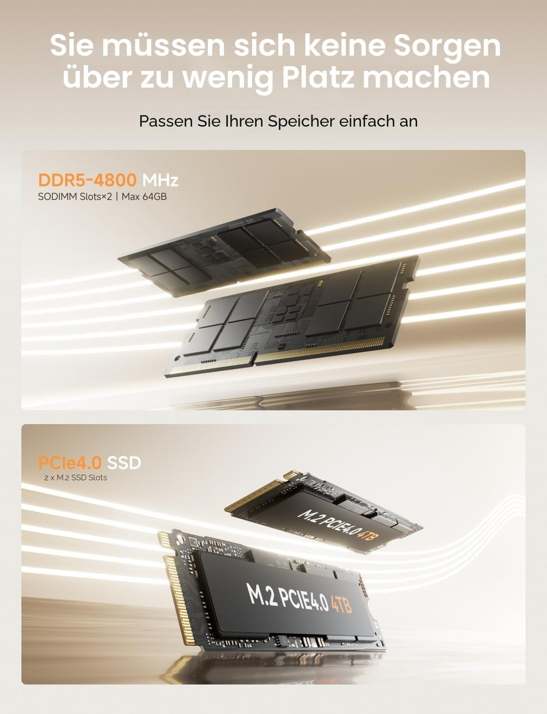 MINIS FORUM UM760 Slim Mini PC, AMD Ryzen 5 7640HS Mini Computer (6C/12T, bis zu 5.0GHz), 32GB DDR5
