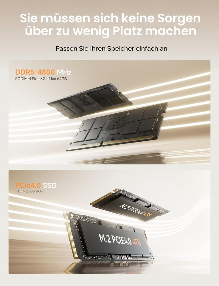 MINIS FORUM UM760 Slim Mini PC, AMD Ryzen 5 7640HS Mini Computer (6C/12T, bis zu 5.0GHz), 32GB DDR5