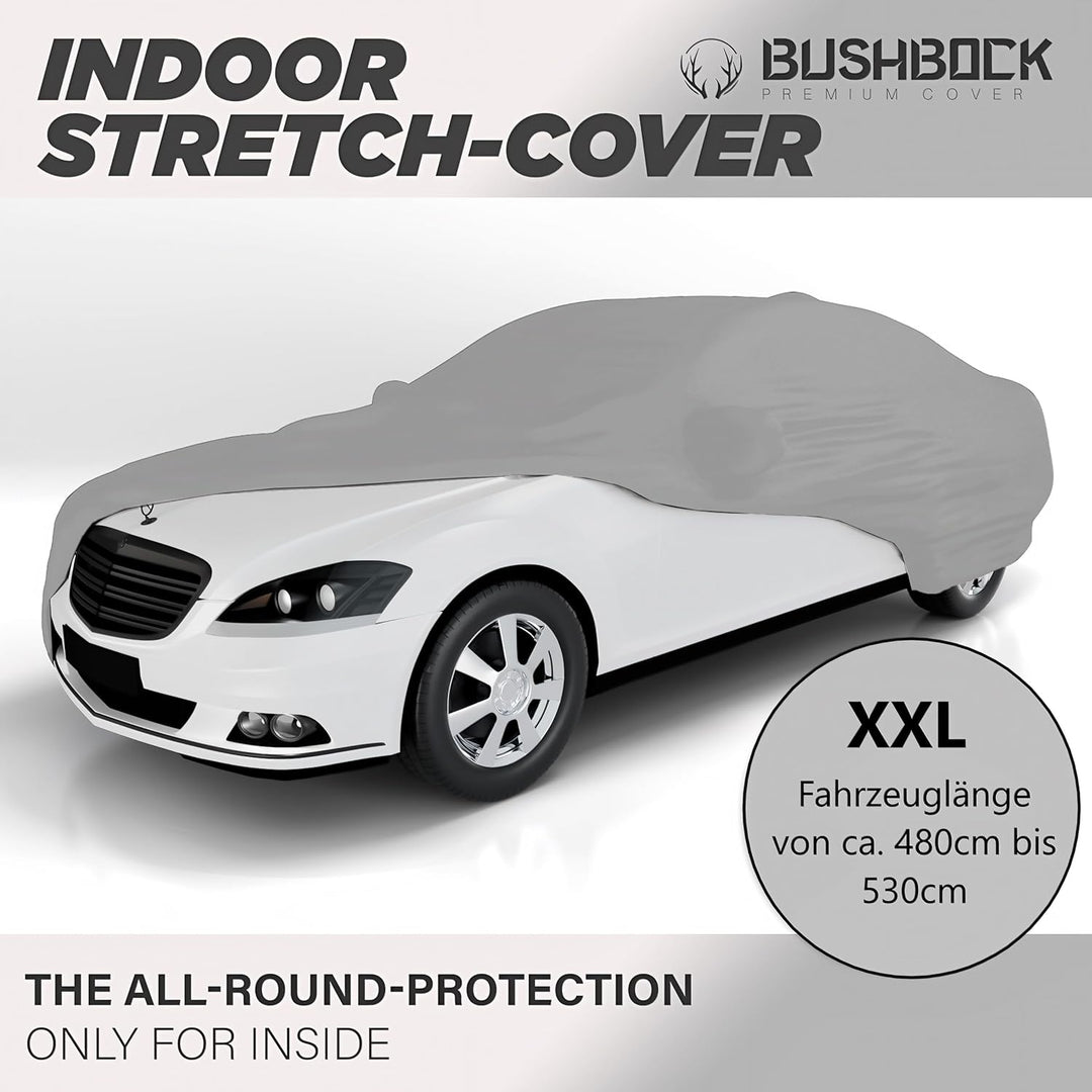 BUSHBOCK® Premium Autoabdeckung Indoor - Satin Schutzhülle Stoff - Abdeckplane Autoplane Autogarage