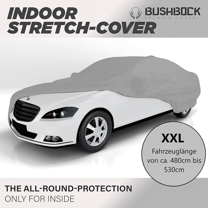 BUSHBOCK® Premium Autoabdeckung Indoor - Satin Schutzhülle Stoff - Abdeckplane Autoplane Autogarage