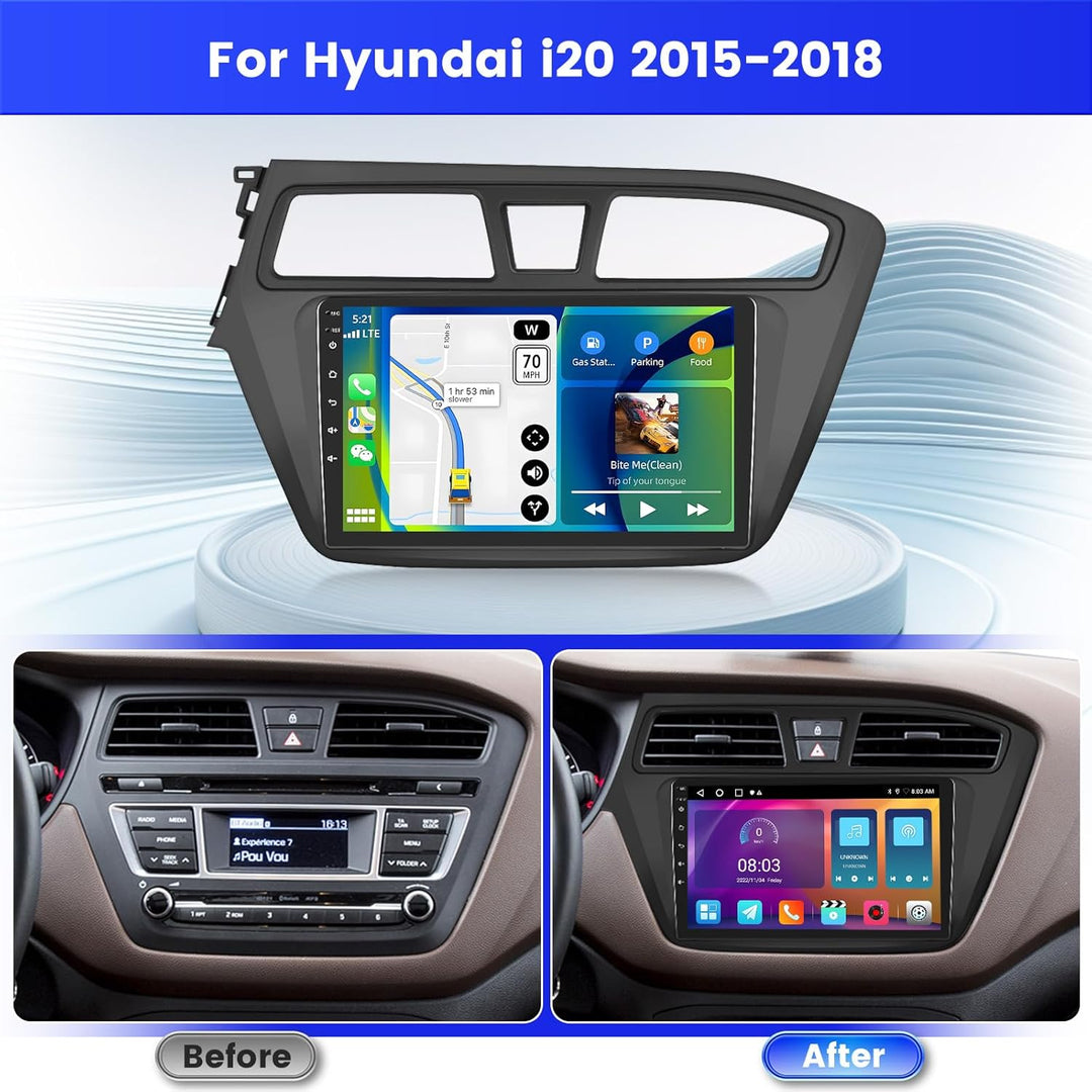 Android 15 Radio für Hyundai i20 2015-2018 2+64G mit Wireless CarPlay Android Auto, 9 Zoll Bildschir