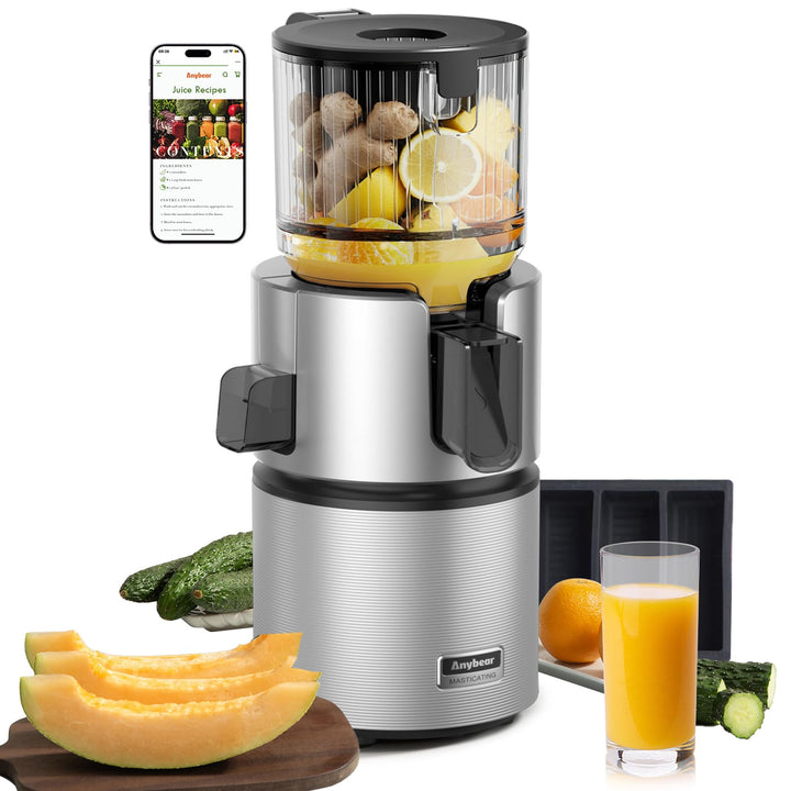Anybear Kaltentsafter 350W, Slow Juicer mit 124 mm Einfüllschacht für Ganze Früchte und Gemüse, Ents