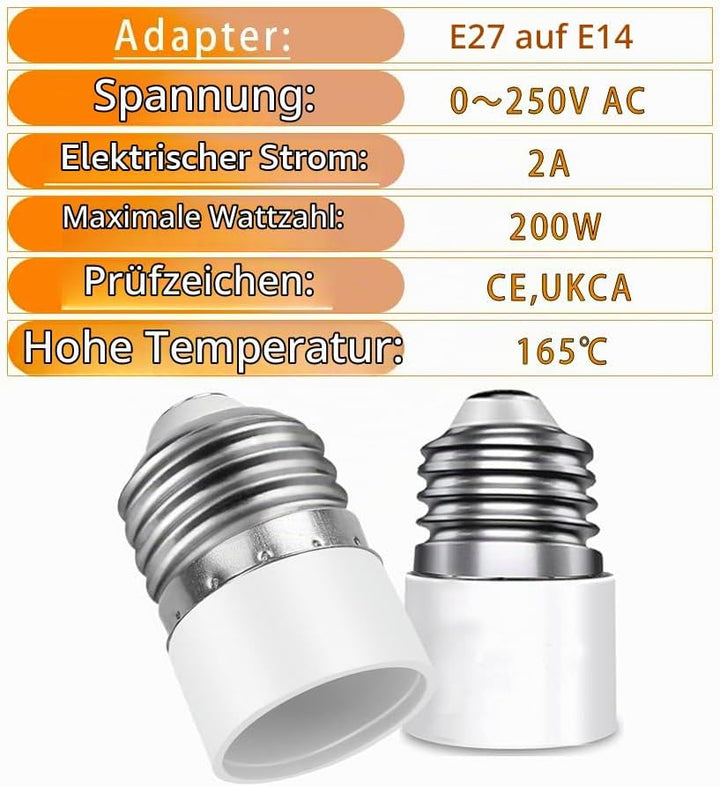 Yiahin E27 auf E14 Lampensockel Konverter, Adapter Fassung von grossem zu kleinem Edisongewinde, E27