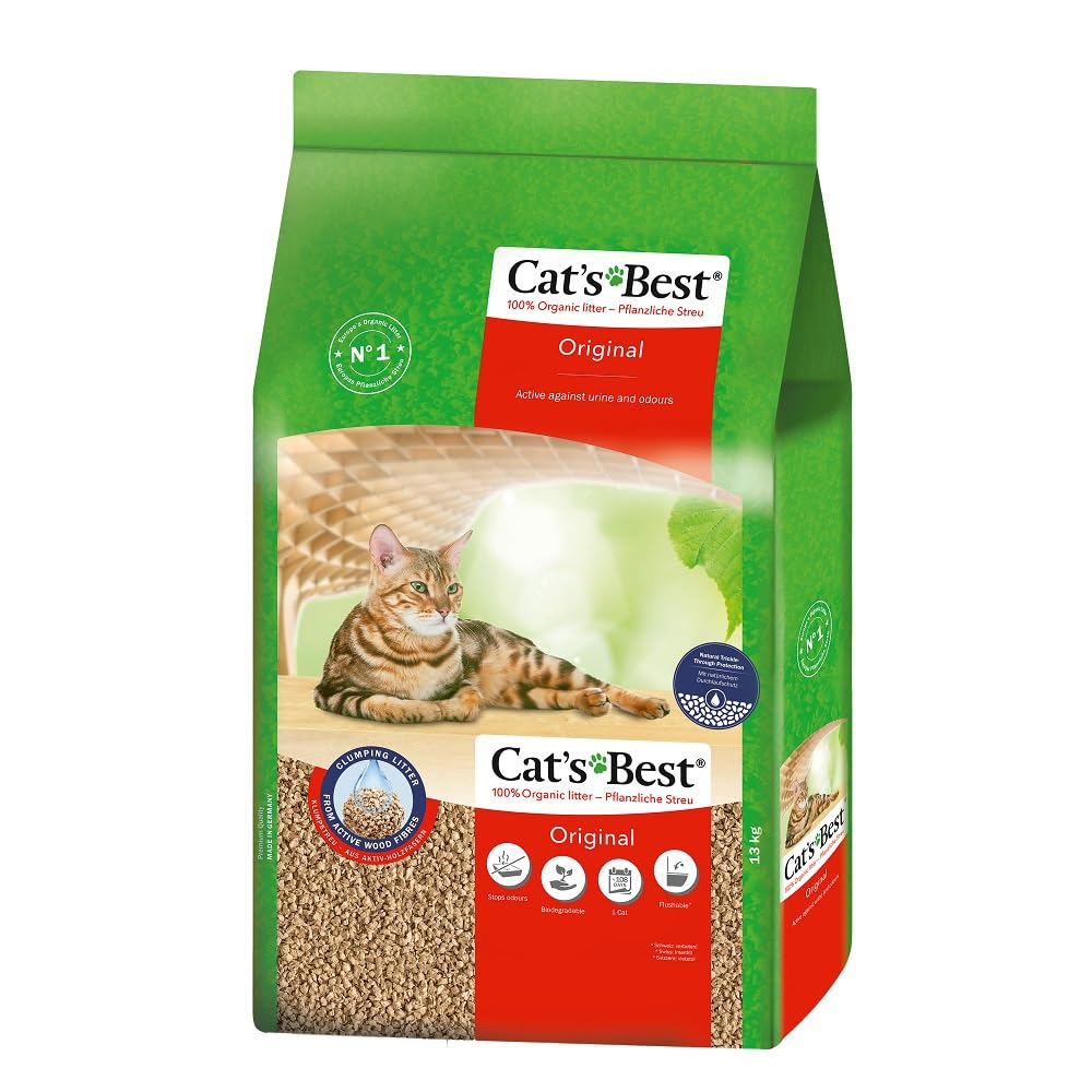 Cat's Best Original Katzenstreu, 100 % pflanzliche Katzen Klumpstreu mit maximaler Saugkraft – bekäm