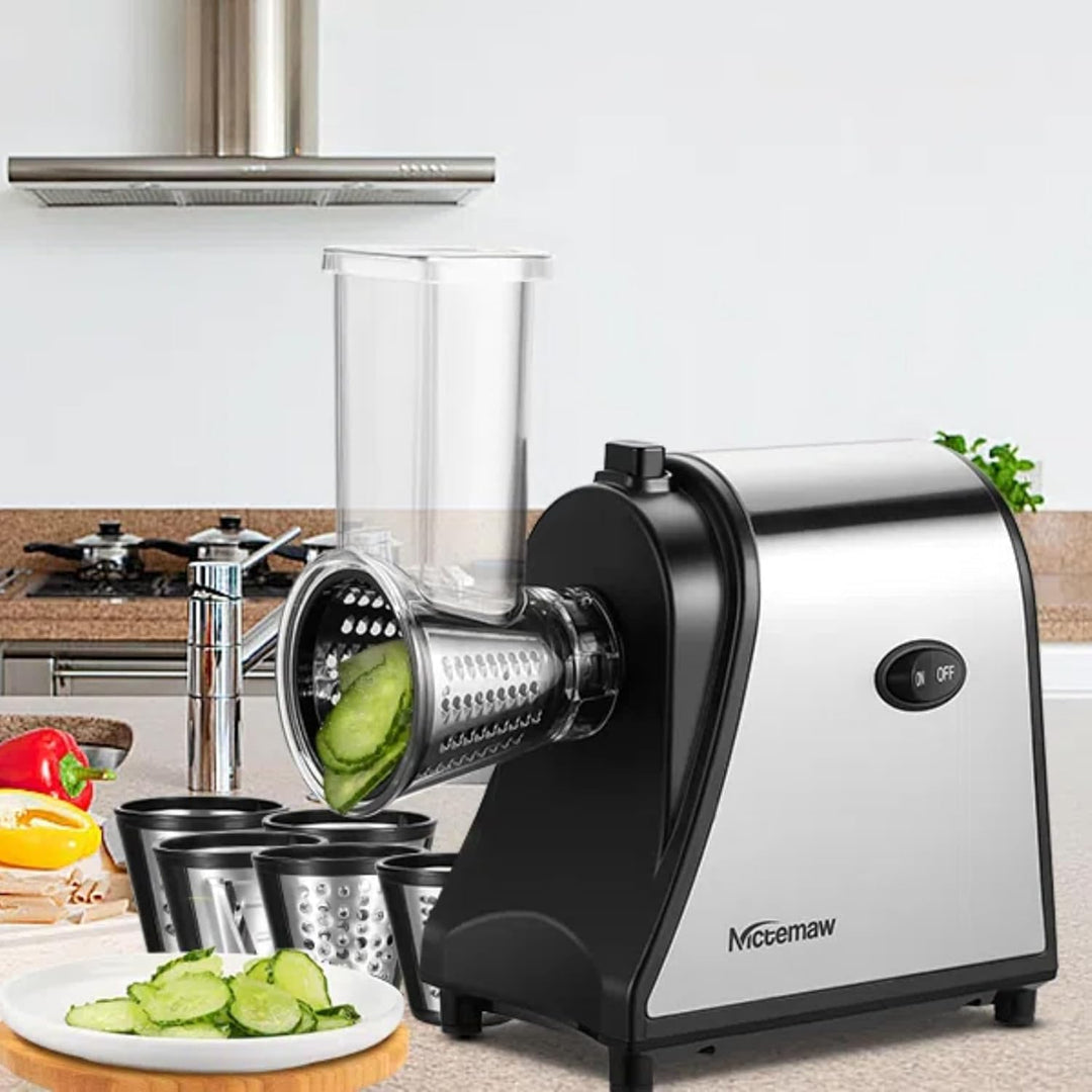 COOCHEER Gemüsehobel Elektrisch Edelstahl, 250W Multi Gemüseschneider Gemüsereibe Küchenreibe Gemüse