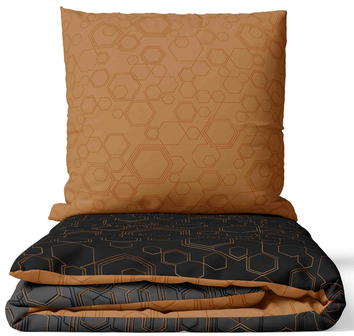 Leonado Vicenti Bettwäsche 100% Baumwolle Set Kupfer Schwarz Geometrisch modern Deckenbezug Kissenbe