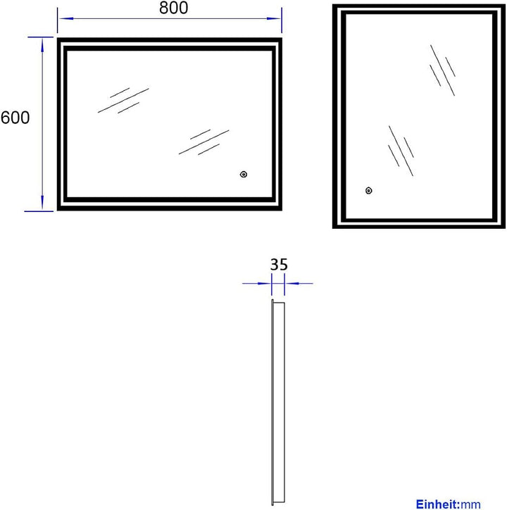 EMKE LED Badspiegel 80x60cm, Beleuchtung Touch+Beschlagfrei+3 Lichtfarbe Wandspiegel IP44 energiespa