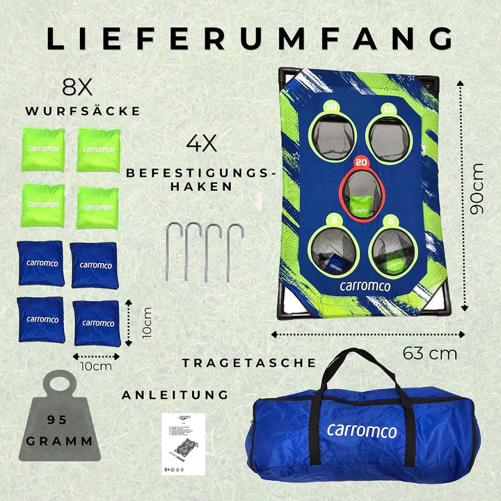 Carromco Bean Bag Toss I Wurfspiel für Garten &amp; Freizeit, mit 8 Bags | PARTYSPASS: Outdoor-Zielwurfs