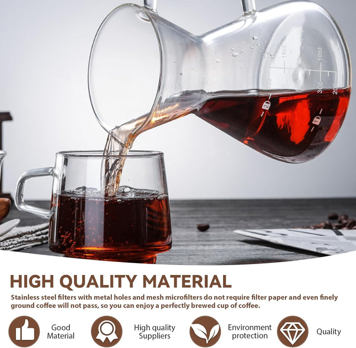 Pour Over Kaffeebereiter, 800 ml Borosilikat Glaskanne mit doppelschichtigem Edelstahlfilter, Kaffee