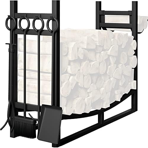 Amagabeli Kaminholzregal mit 4 Kaminwerkzeug 90cmx78cmx33cm Grosses breites Brennholzregal Kaminwerk