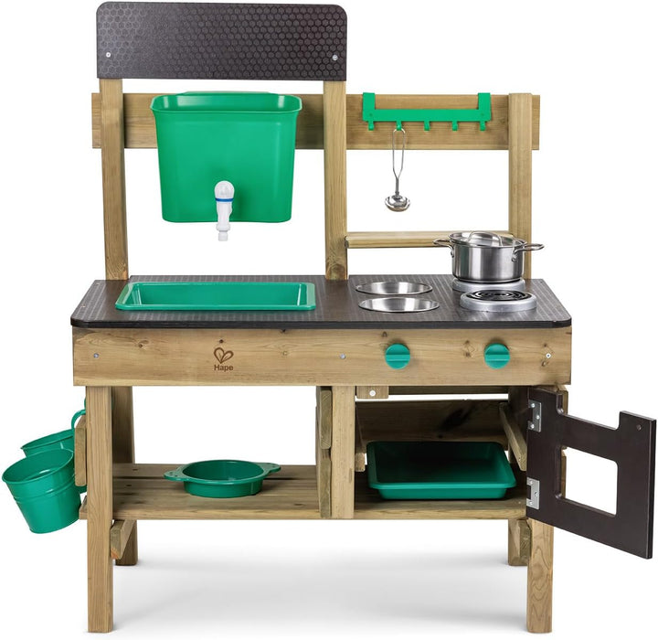 Hape Nature Fun Outdoor Spielküche - mit viel Zubehör aus Holz und pflanzlichem Kunststoff, Matschkü