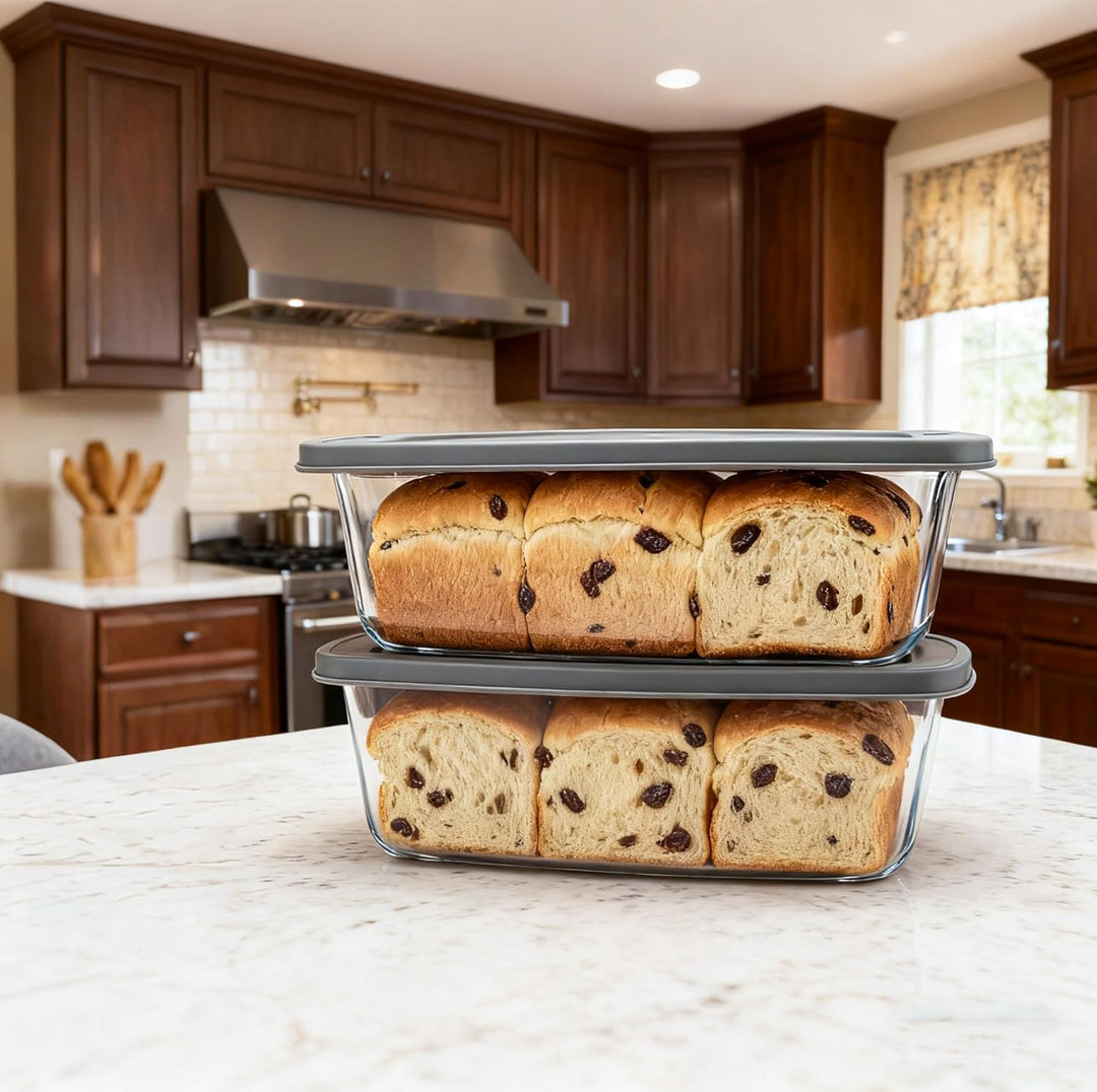 2er-Pack 1,8 l Glas Brotbackform mit Deckel – Brotform zum Backen von Brot, ofen-, spülmaschinen-, k