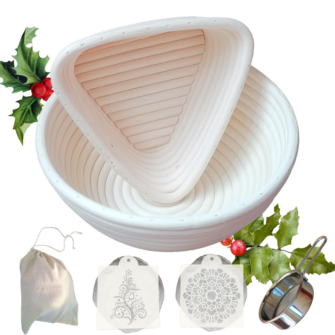 Gärkörbchen Rund und Dreieck, Gärkörbe Banneton Set zum kreativen Brotbacken inkl. Leineneinlage, Br