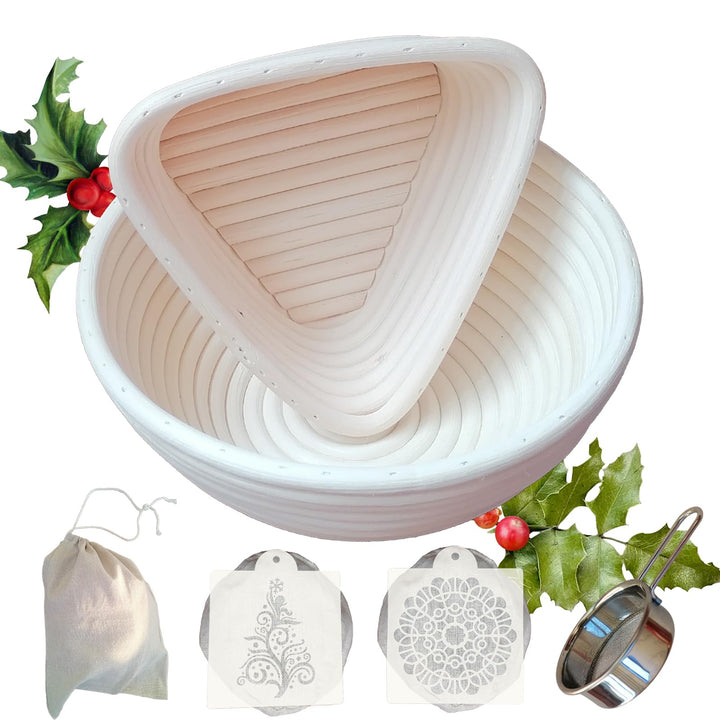 Gärkörbchen Rund und Dreieck, Gärkörbe Banneton Set zum kreativen Brotbacken inkl. Leineneinlage, Br