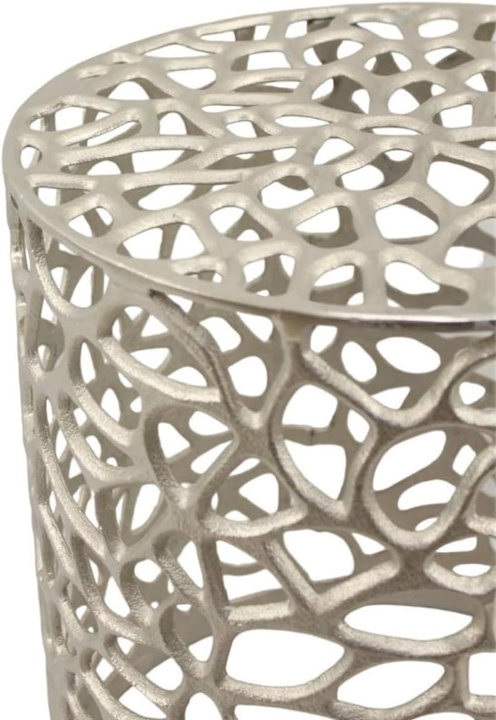 Casa Moro Orientalischer Beistelltisch DILA Mittel Silber Ø 36cm rund aus massiv Aluminium handgegos