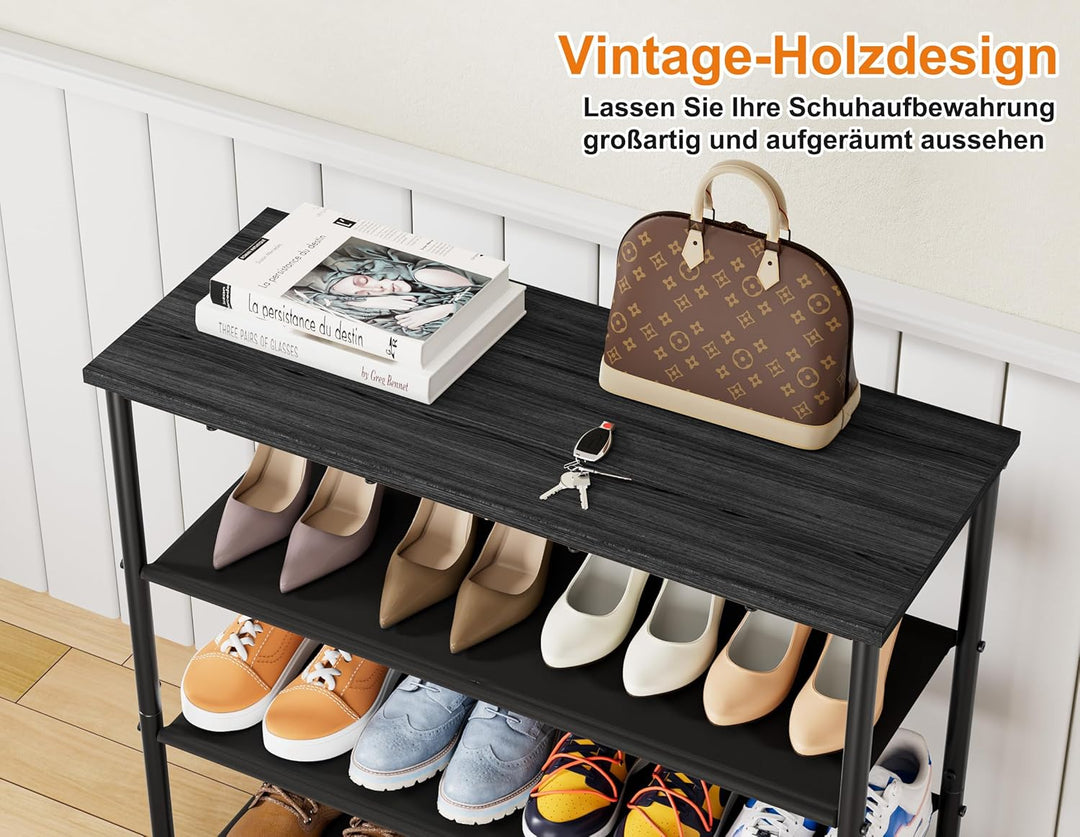 HOMIDEC Schuhregal,5-Ebenen Schuhablage mit Holzbrett als oberstes Regal | Schuhaufbewahrung für 15-