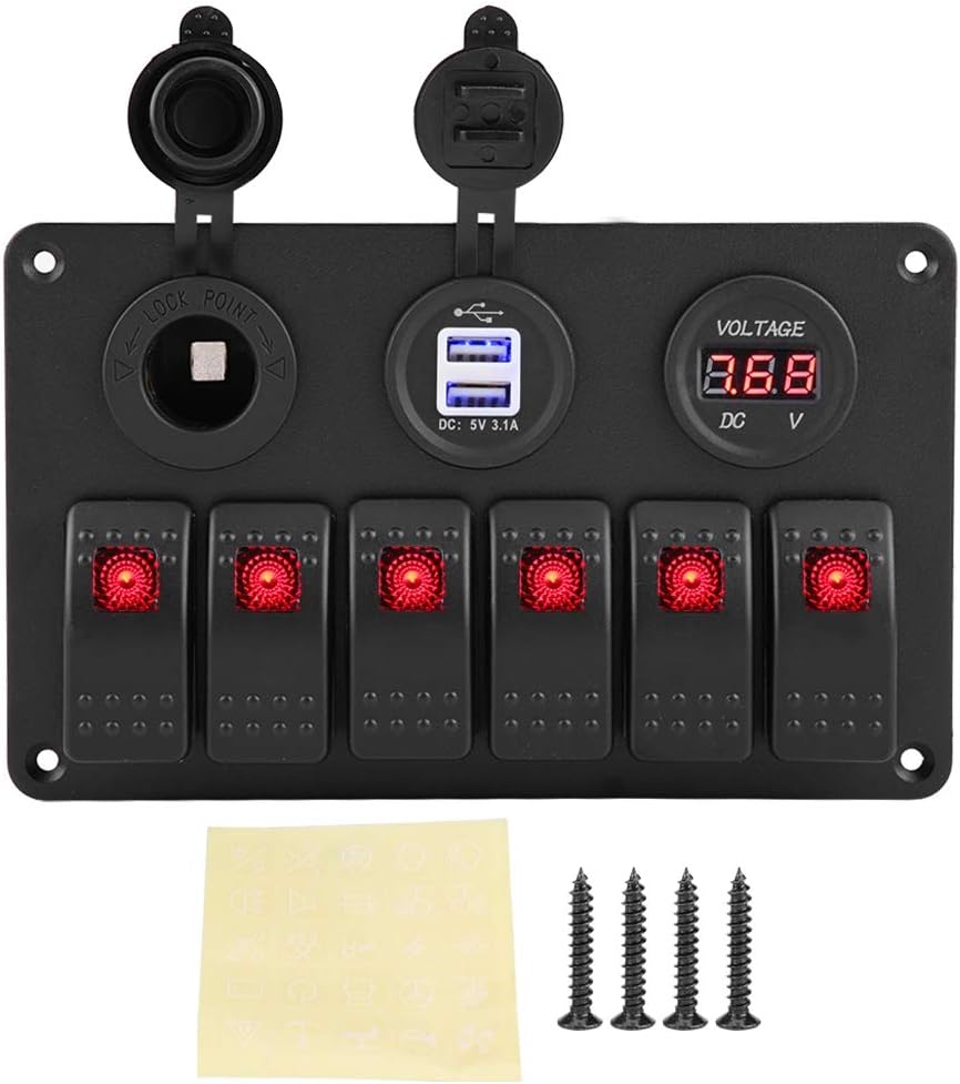 KIMISS 12V 24V 6 Gang Marine Schalttafel Auto Boot Marine LED Wippschalter Panel Dual USB Voltmeter