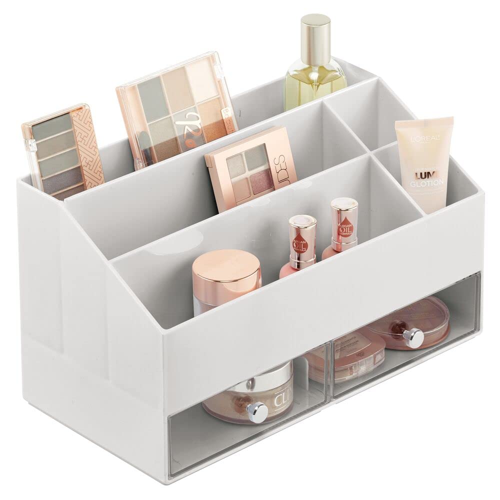 mDesign Kosmetik Organizer – Aufbewahrungsbox mit 5 Fächern und 2 Schubladen für Make-up, Nagellack
