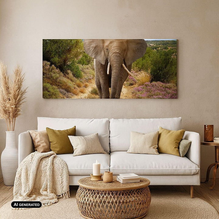 Wandbilder Dekoration Wohnzimmer Tiere Afrika Elefanten Spaziergang Bilder auf Leinwand 120x50cm Lei