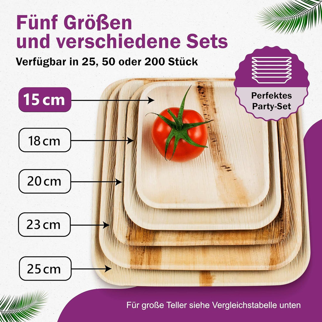 Waipur Bio Palmblattteller - 200 Teller klein eckig 15x15 cm - Premium Einweggeschirr kompostierbar