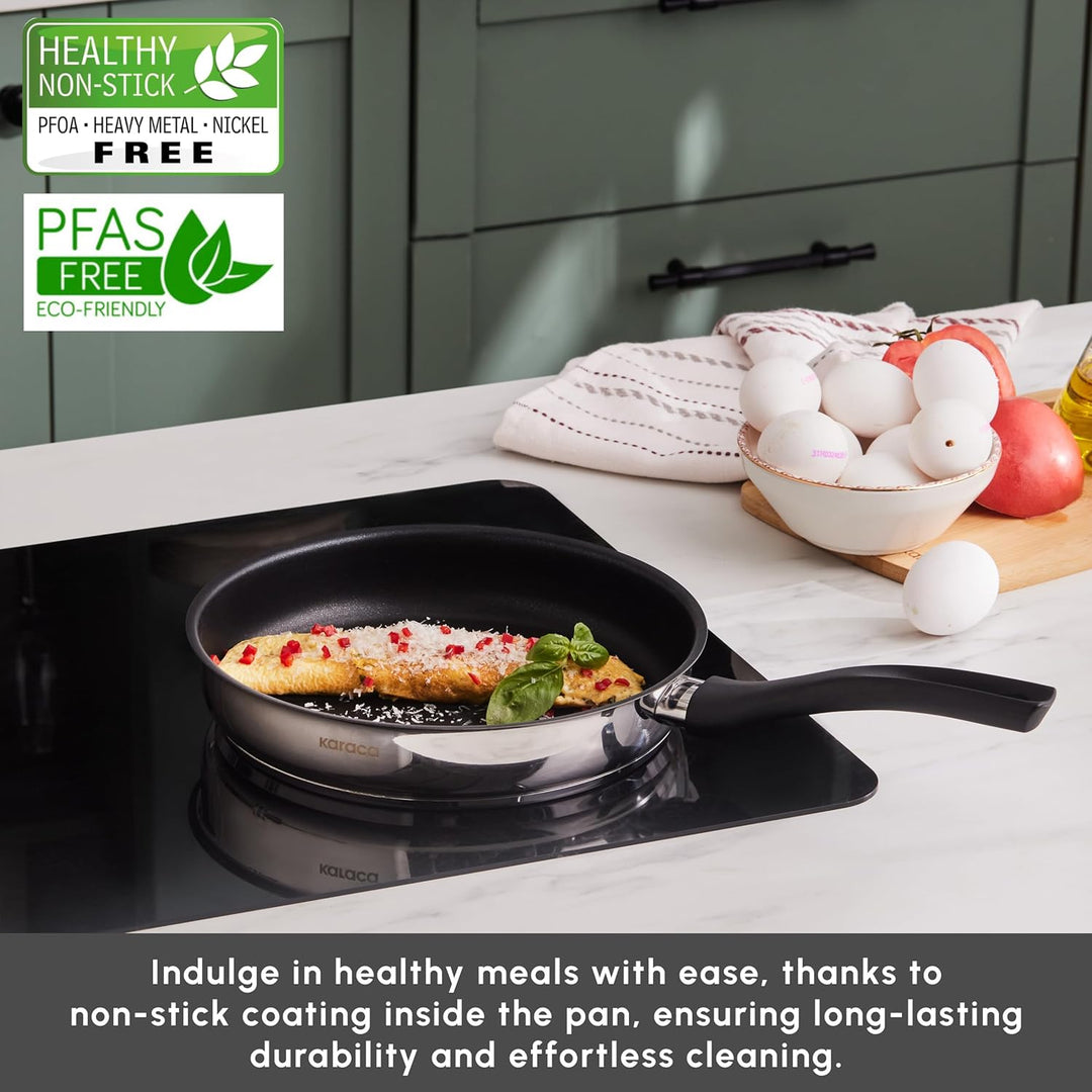 Karaca Gastro Pfanne, 24 cm - Hochwertige Pfanne aus rostfreiem Stahl 304 mit 2,1 Liter Fassungsverm