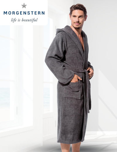 Morgenstern Bademantel Herren Kapuze Frottee 100% Baumwolle Lang Cadiz Salamanca M Grau, M Grau