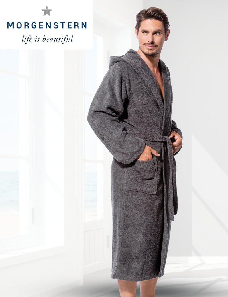Morgenstern Bademantel Herren Kapuze Frottee 100% Baumwolle Lang Cadiz Salamanca M Grau, M Grau