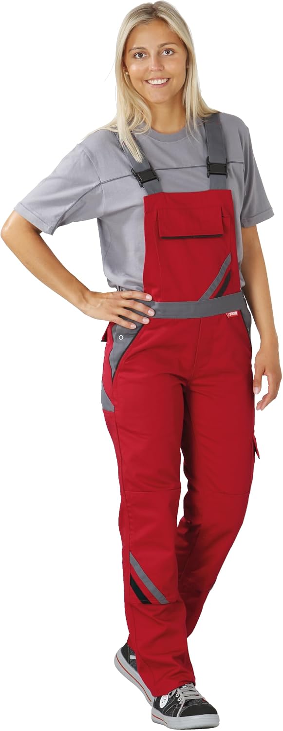 Planam Highline Damen Latzhose, viele Farben, alle Grössen 34 Rot/Schiefer/Schwarz, 34 Rot/Schiefer/