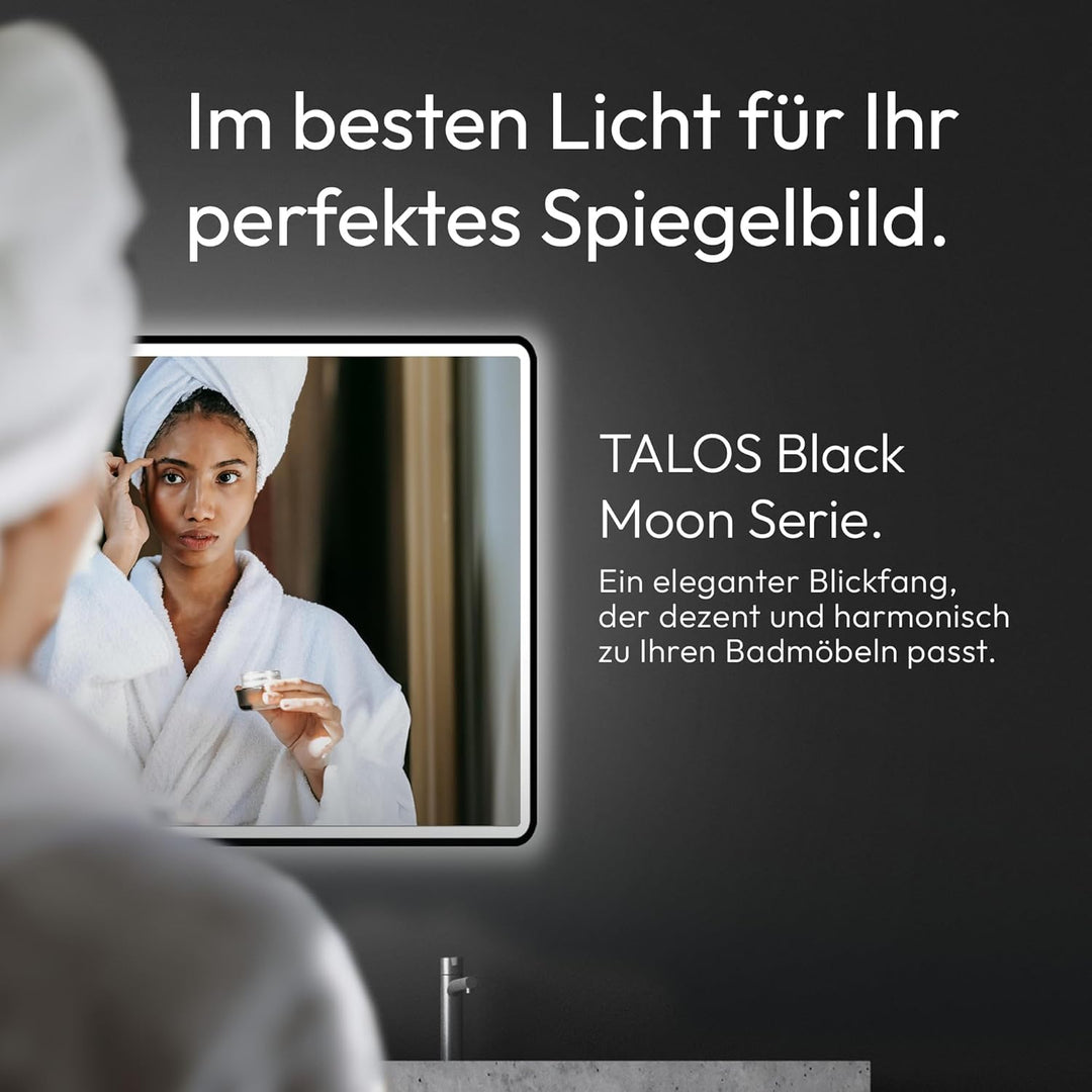 Talos Black Moon LED Badspiegel 120x70 cm - Badezimmerspiegel mit austauschabrer Beleuchtung - feuch