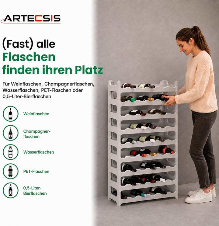 ARTECSIS® Weinregal stapelbar & modular erweiterbar Kunststoff für 48 Weinflaschen (granitgrau) - St