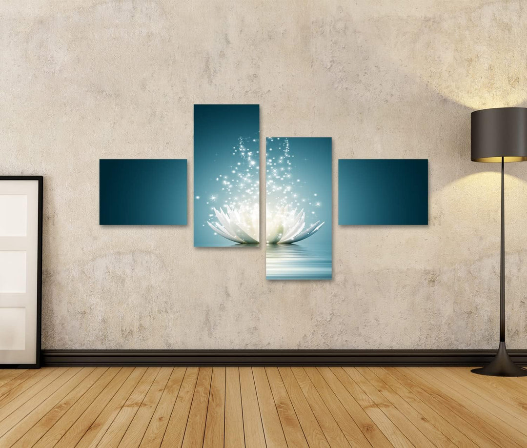 islandburner Bild auf Leinwand Lotusblume Glitzer Vor Blauem Hintergrund Bilder Wandbilder Poster Le