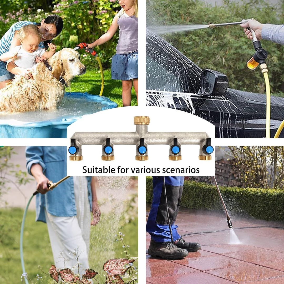 5-Wege-Gartenschlauch-Splitter Messing Gartenschlauch Zubehor 3/4 zoll Schlauchanschluss Satz mit Sc