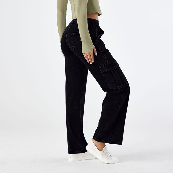 Wide Leg Jeans Damen Cargohose Sommerhosen Leicht Stretch Latzhose Bequeme High Waist Weites Bein Ba