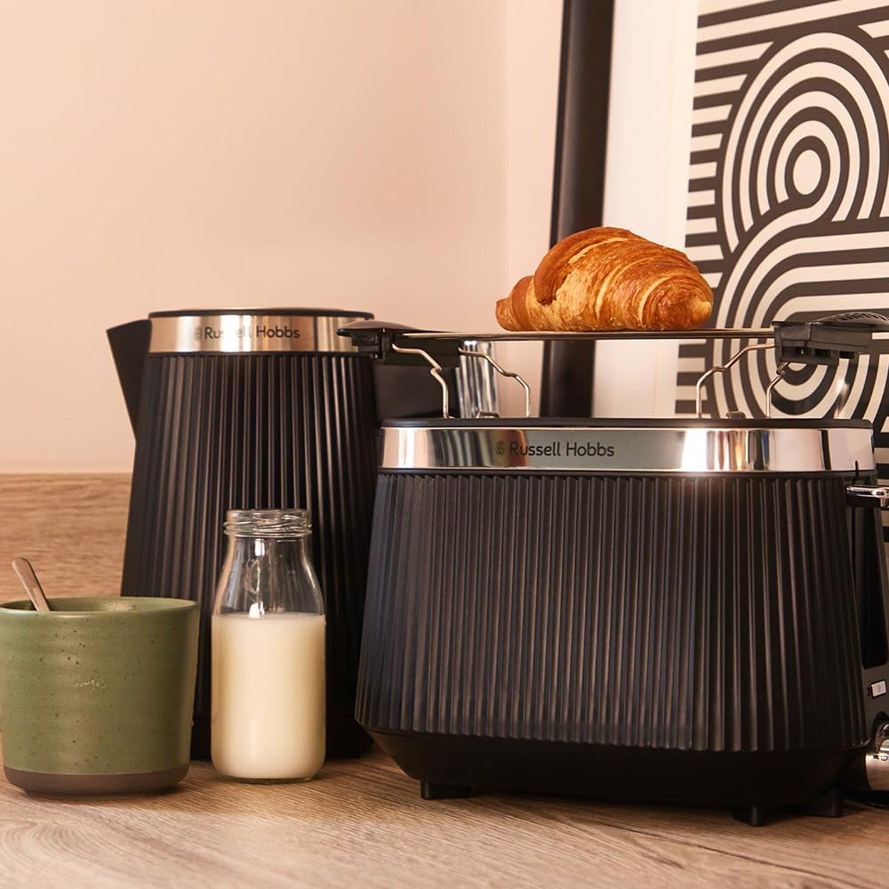 Russell Hobbs Toaster [für 2 Scheiben] Brontë Black (6 Bräunungsstufen, Mattes Finish, Silberakzente
