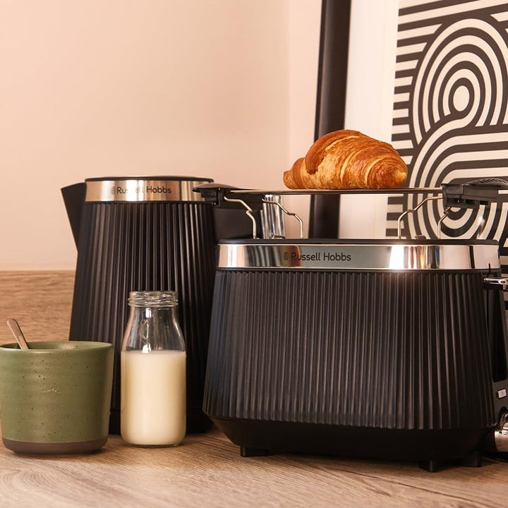 Russell Hobbs Toaster [für 2 Scheiben] Brontë Black (6 Bräunungsstufen, Mattes Finish, Silberakzente