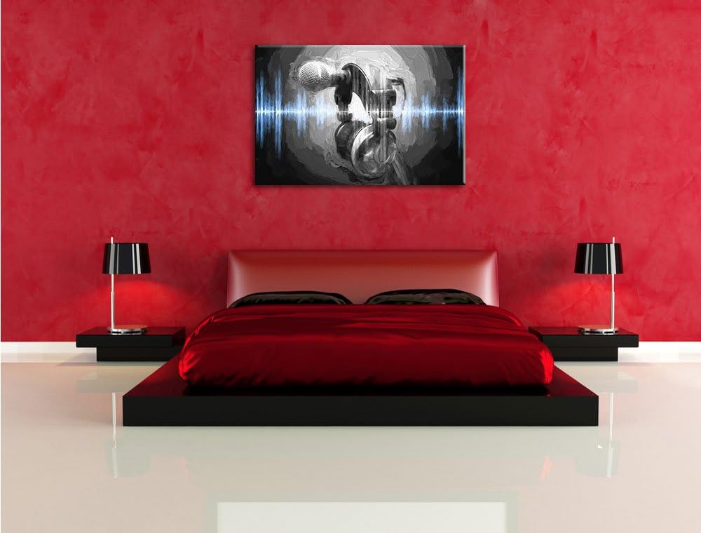 Mikrofon Pinsel Effekt, Format: 100x70 auf Leinwand, XXL riesige Bilder fertig gerahmt mit Keilrahme