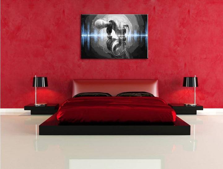 Mikrofon Pinsel Effekt, Format: 100x70 auf Leinwand, XXL riesige Bilder fertig gerahmt mit Keilrahme
