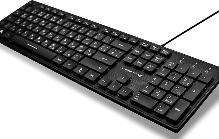 Lacerto® | Bilinguale Russisch-Deutsche beleuchtete Tastatur, USB, Spritzwassergeschützt, Deutsch +