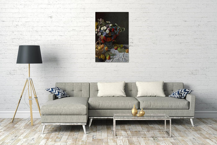 Printed Paintings Leinwand (60x80cm): Claude Monet - Stillleben mit Blumen und Früchten (1869) 60x80