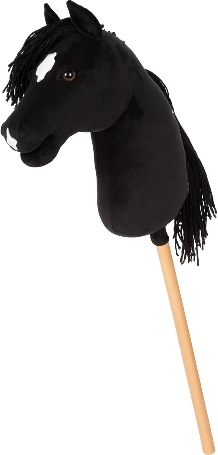 small Foot Hobby Horse schwarz „Eddie“, Steckenpferd mit abnehmbaren Holzstab und frisierbarer Mähne