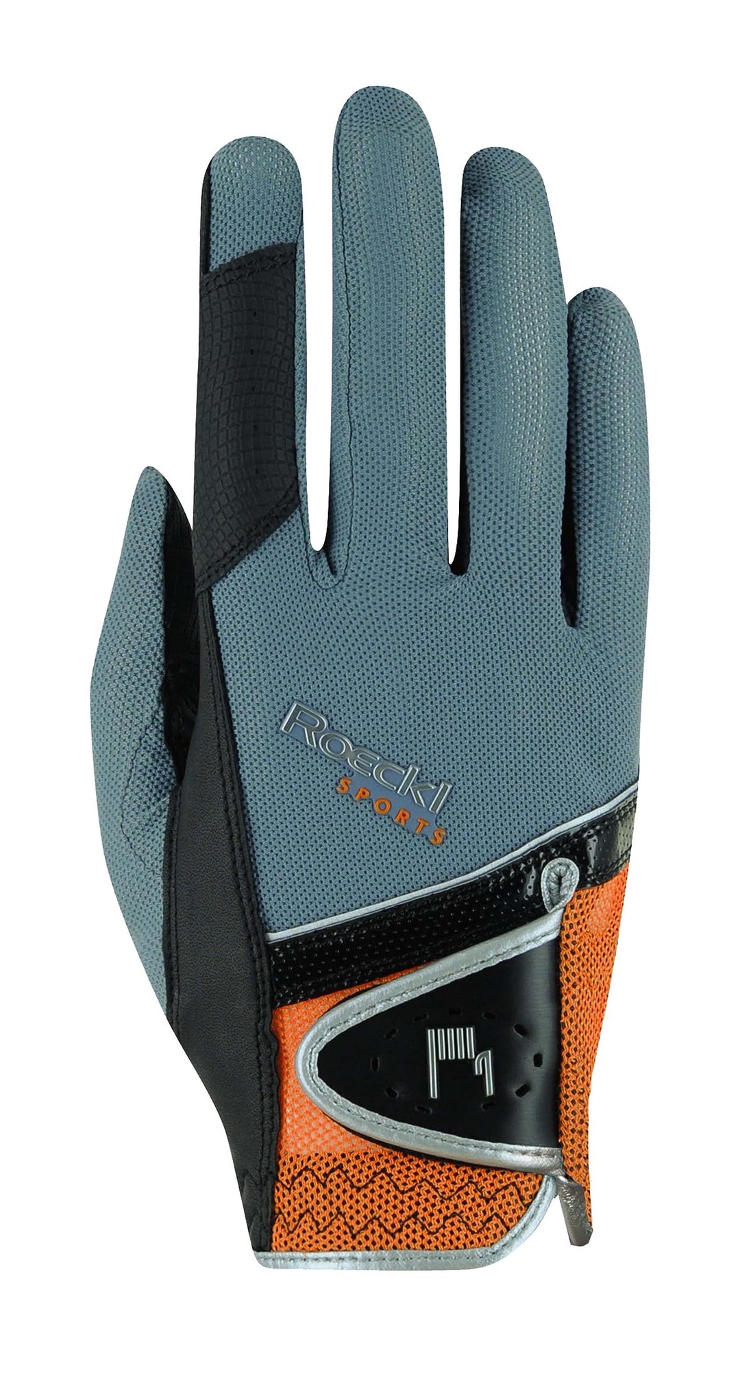 Roeckl Sports Reithandschuh Madrid, Turnier Sommer Handschuh, 7 Farben, Grösse 6-10.5 6.5 Grau/Orang