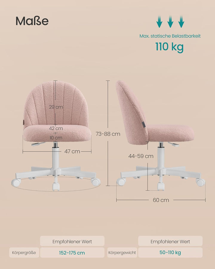 SONGMICS Homeoffice-Stuhl, Schminkstuhl aus Fleece, Schreibtischstuhl, Schaumstoffpolsterung, höhenv