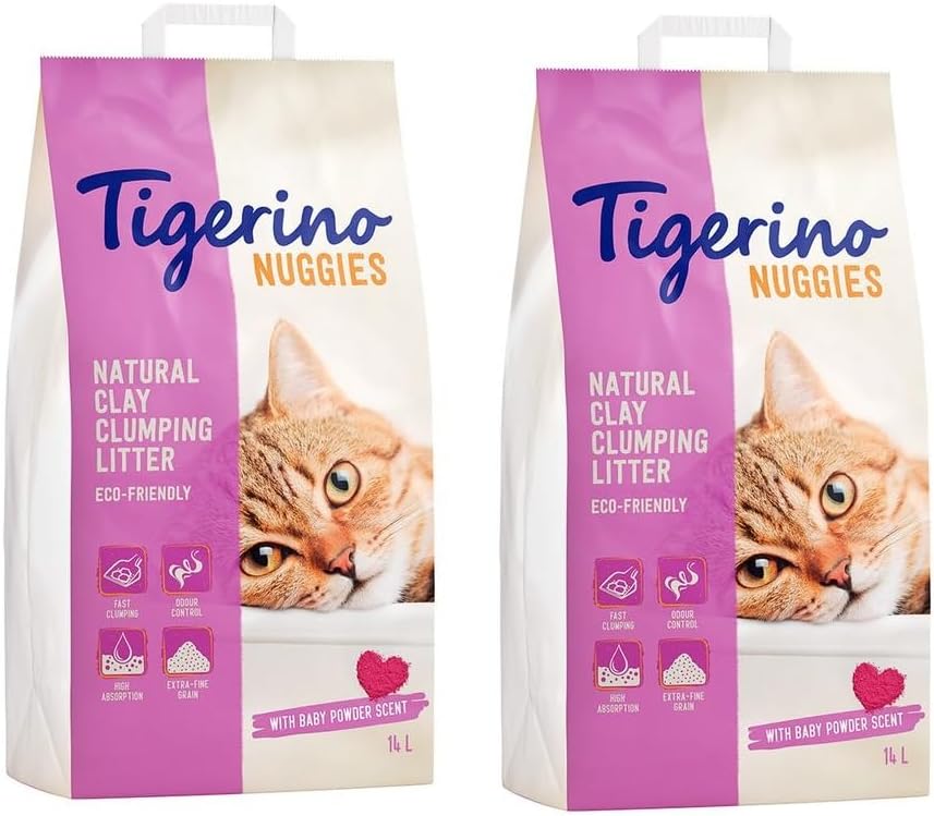 Tigerino Doppelpack Nuggies Katzenstreu - Babypuderduft 2 x 14 Liter