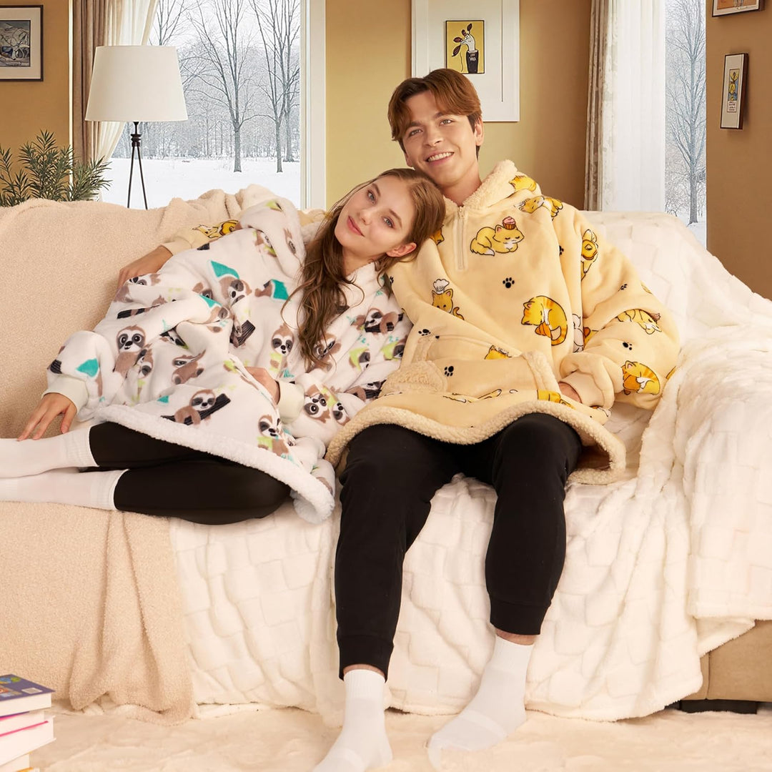 Giggling Getup tragbare Decken Hoodie – Übergrosse Flanell Sherpa Fleece Sweatshirt Decke für Erwach