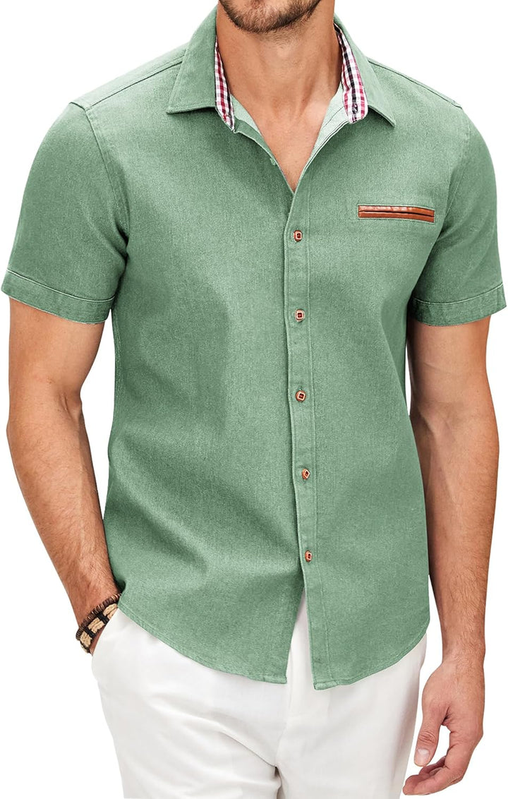 COOFANDY Hemd Herren Kurzarm Jeanshemd Slim Fit Sommer Casual Business Kurzarmhemd Männer Cowboy-Sty