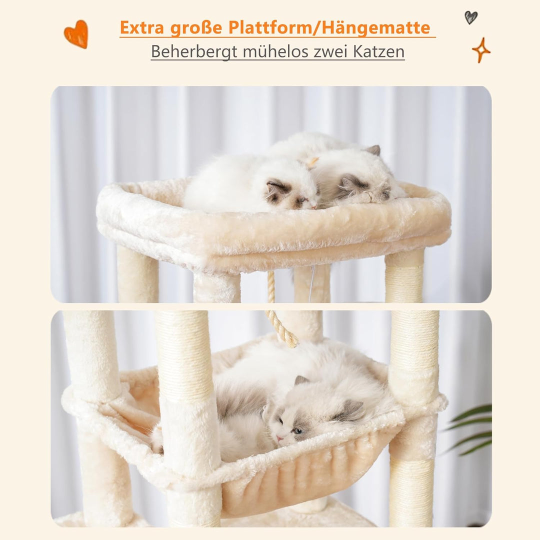 Heybly Kratzbaum, mit Decken, für grosse Katze, Katzenbaum, grosse Plattformen, Höhle, 50 x 50 x 153